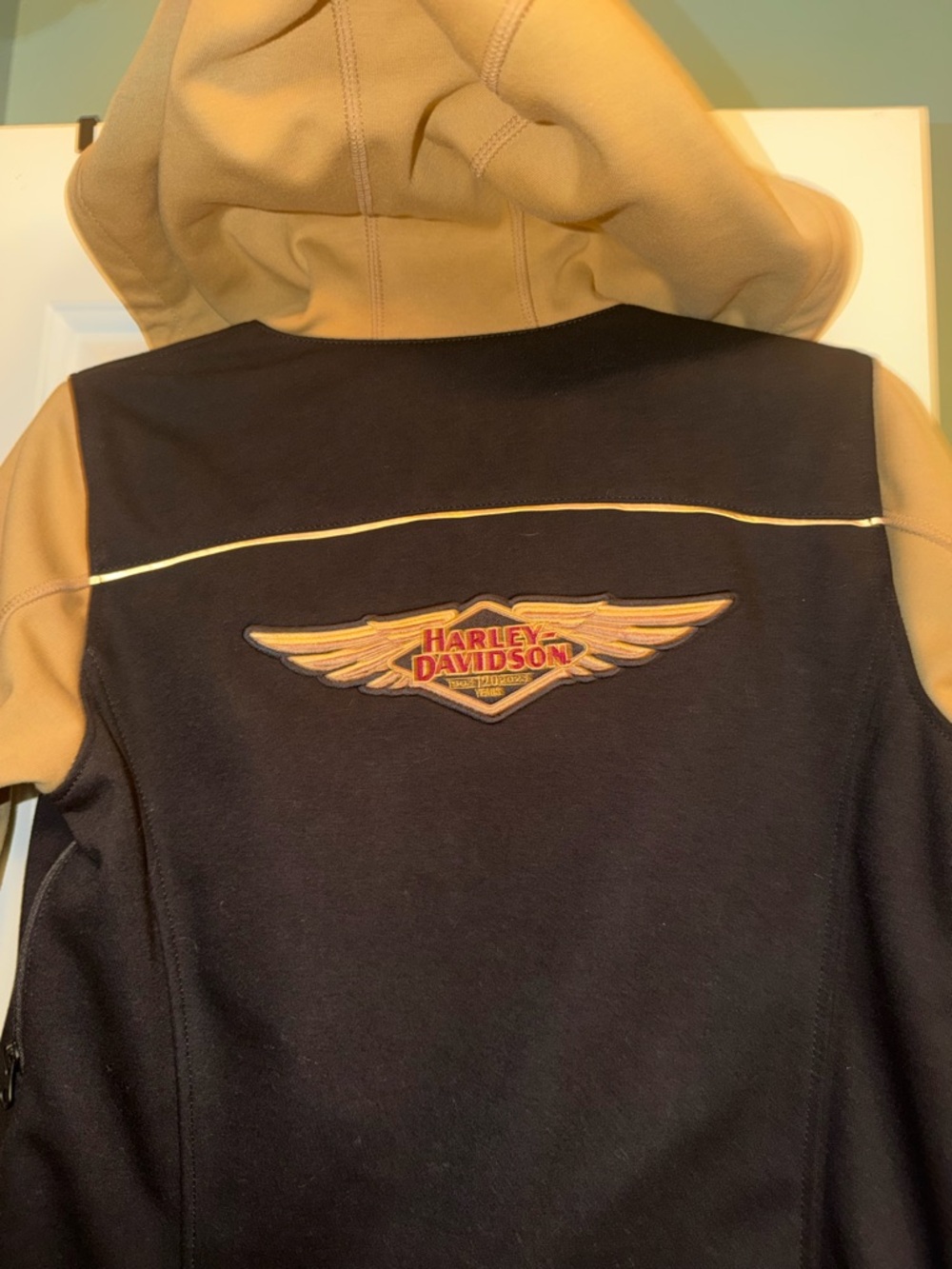 Harley-Davidson Women’s Two-Tone Hooded Jacket Black Beige Tan with Red Lining - Picture 11 of 13